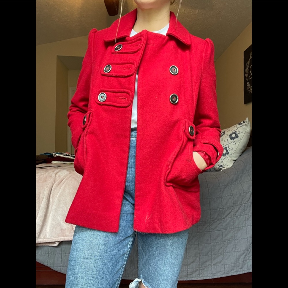 Red pea coat